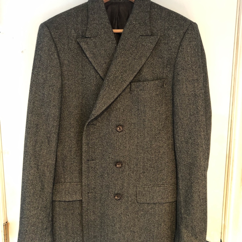 Double-breasted herringbone tweed jacket